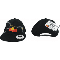Cap cotton twill flat peak Black embroidered Aboriginal flag,Perfect for NAIDOC and all other indigenous celebrations,Official licensed product